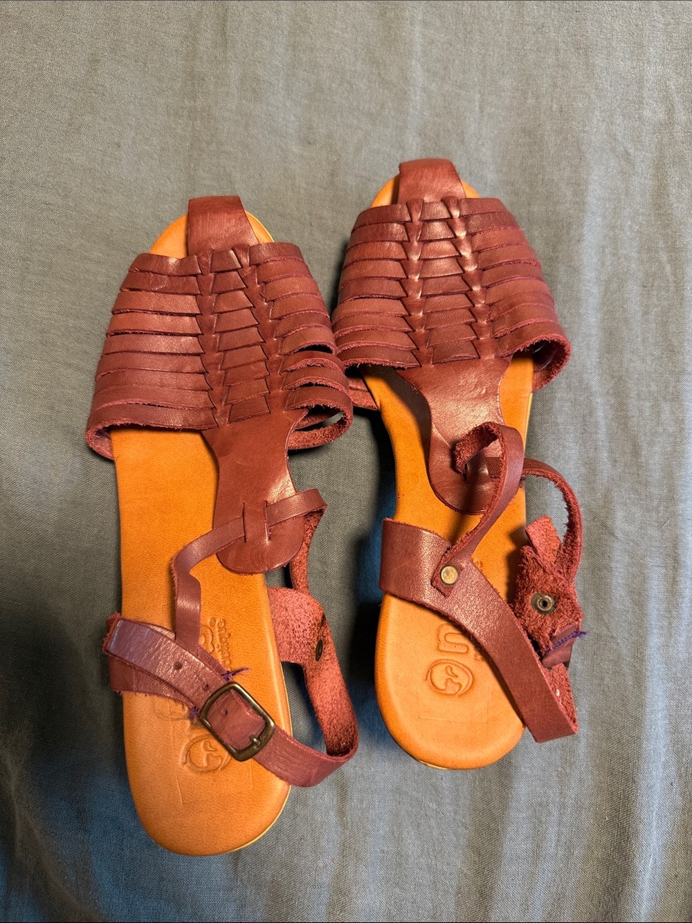 Woven Strappy Leather Sandals in Burgundy - 8.5/9